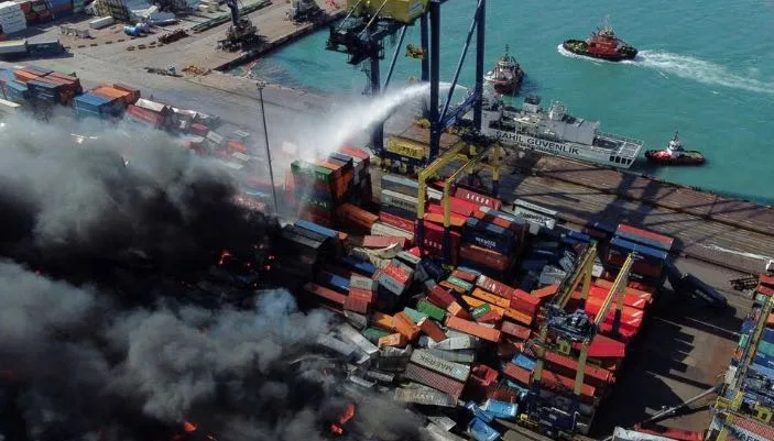 Iskenderun port wreaked by fire after earthquake