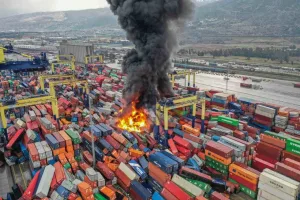 Iskenderun Port eradicated by fire after earthquake